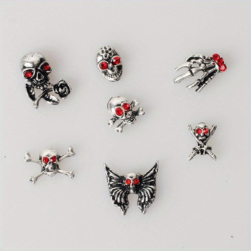 Retro Halloween Skull Nail Art Charms with Rhinestones Punk Nail Accessories