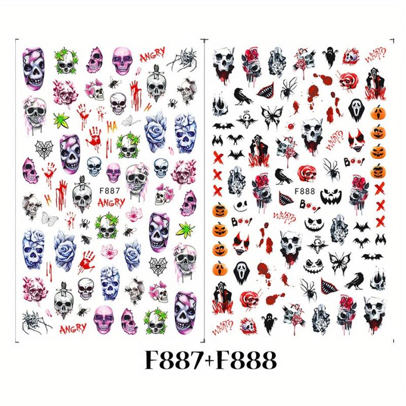 6pcs Halloween Nail Art Stickers Adhesive Skull Pumpkin Bat Spider Nail Decals