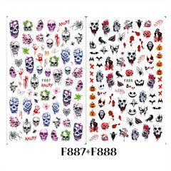 6pcs Halloween Nail Art Stickers Adhesive Skull Pumpkin Bat Spider Nail Decals