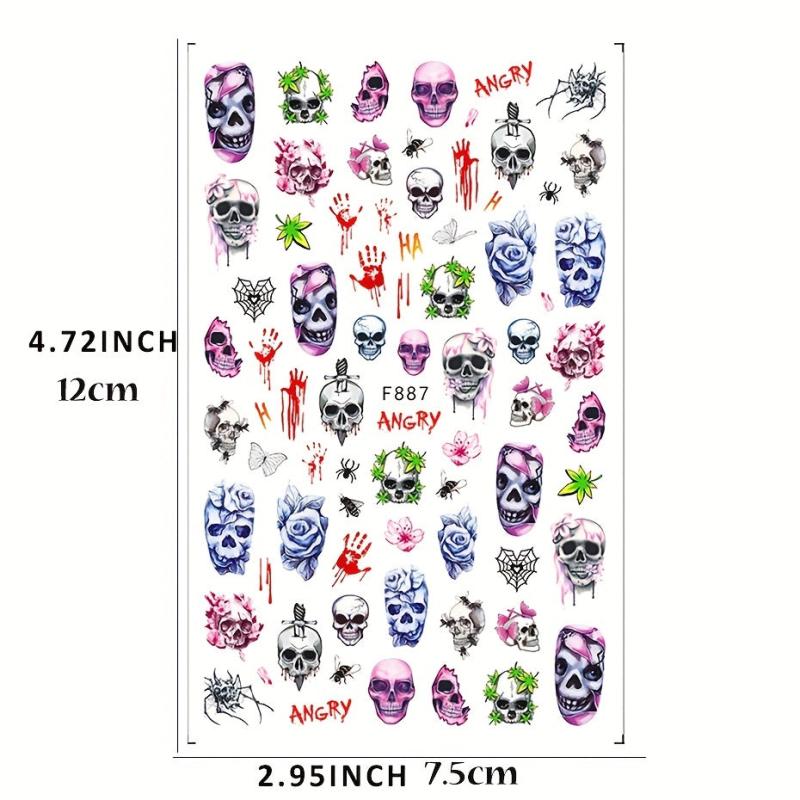 6pcs Halloween Nail Art Stickers Adhesive Skull Pumpkin Bat Spider Nail Decals