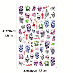 6pcs Halloween Nail Art Stickers Adhesive Skull Pumpkin Bat Spider Nail Decals