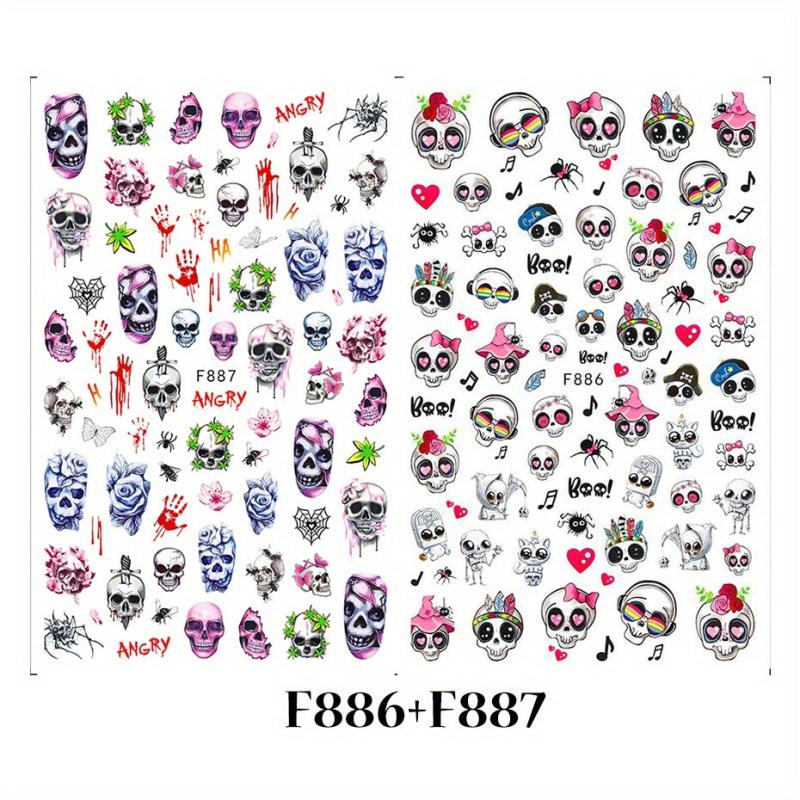 6pcs Halloween Nail Art Stickers Adhesive Skull Pumpkin Bat Spider Nail Decals