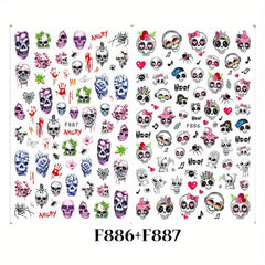 6pcs Halloween Nail Art Stickers Adhesive Skull Pumpkin Bat Spider Nail Decals