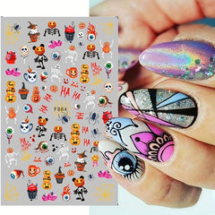 6pcs Halloween Nail Art Stickers Adhesive Skull Pumpkin Bat Spider Nail Decals