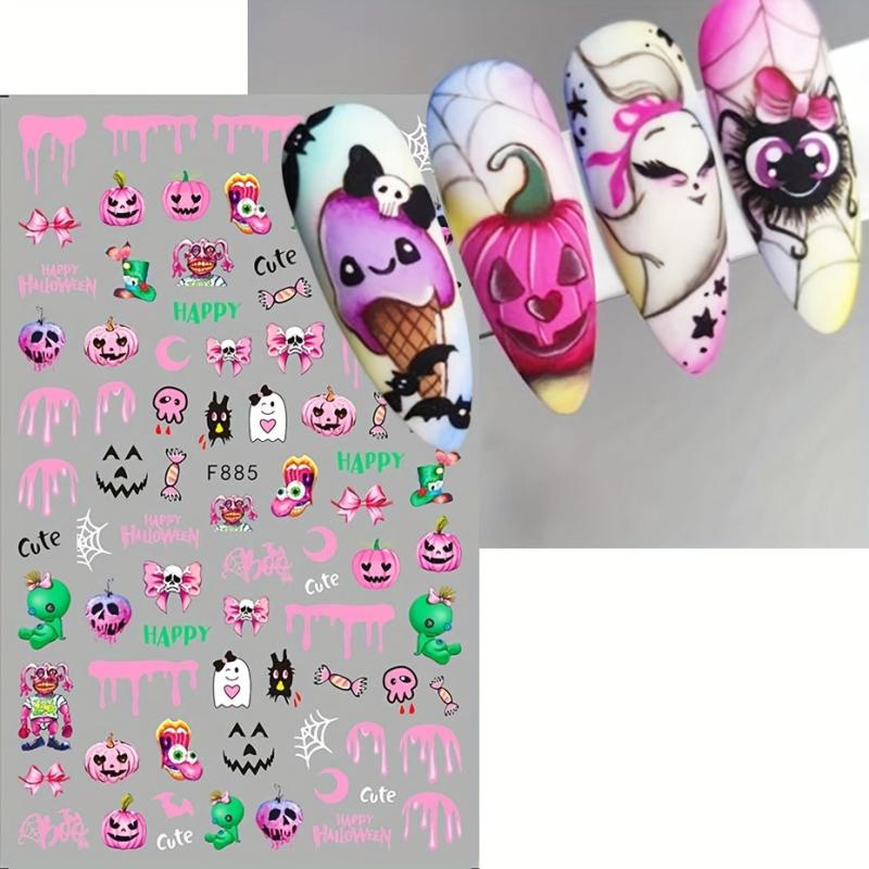 6pcs Halloween Nail Art Stickers Adhesive Skull Pumpkin Bat Spider Nail Decals