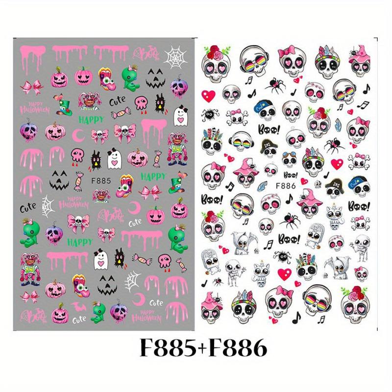 6pcs Halloween Nail Art Stickers Adhesive Skull Pumpkin Bat Spider Nail Decals