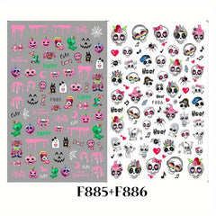 6pcs Halloween Nail Art Stickers Adhesive Skull Pumpkin Bat Spider Nail Decals