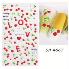Summer Fruits Nail Stickers Embossed Self Adhesive Decals for Nail Art