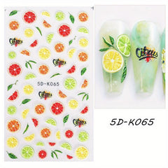 Summer Fruits Nail Stickers Embossed Self Adhesive Decals for Nail Art