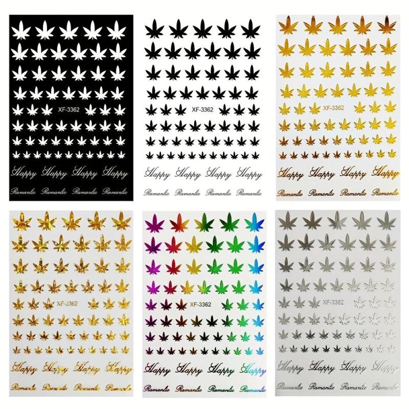 12 Piece Weed Leaf Nail Art Stickers for Manicure