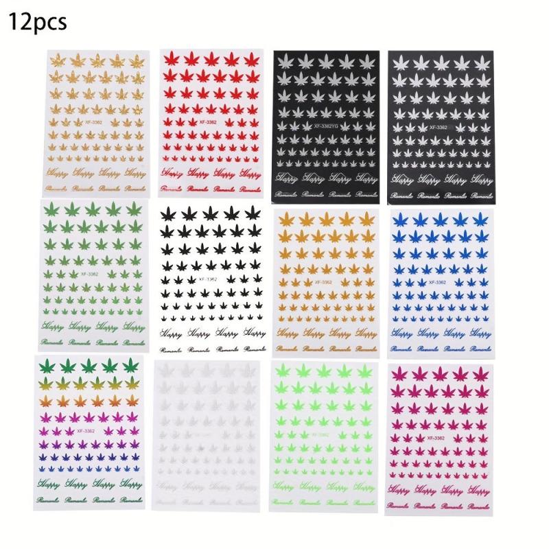 12 Piece Weed Leaf Nail Art Stickers for Manicure