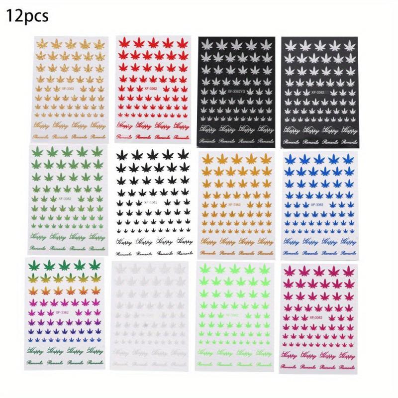 12 Piece Weed Leaf Nail Art Stickers for Manicure