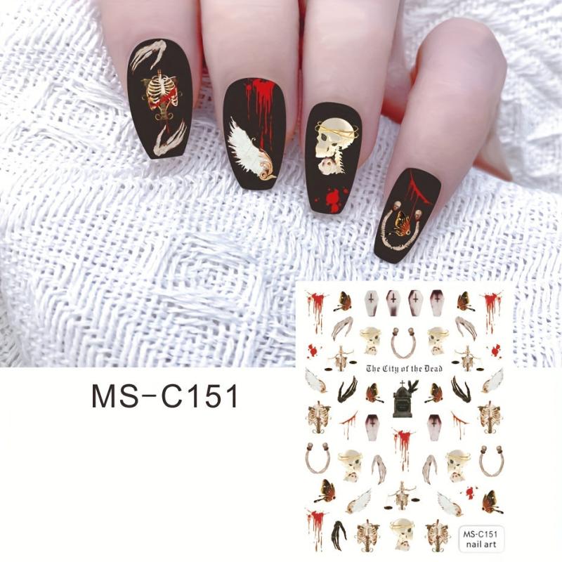 Skull Nail Art Stickers Self Adhesive Gothic Cross