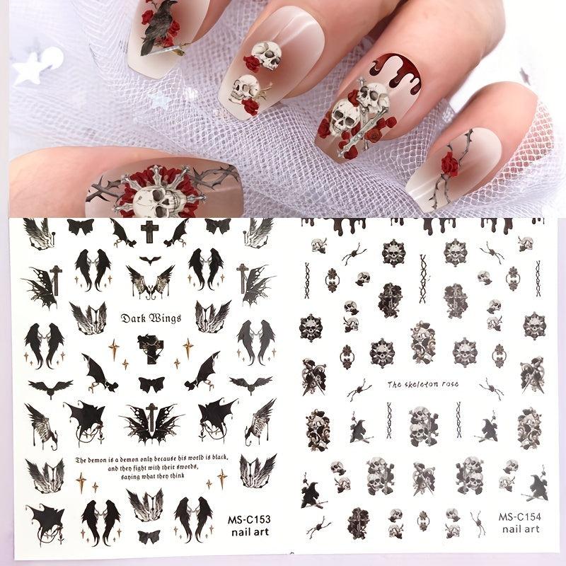 Skull Nail Art Stickers Self Adhesive Gothic Cross