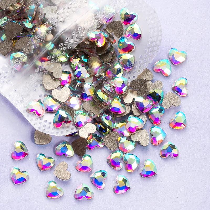 50pcs Aurora Heart Rhinestones for DIY Nail Art 3D Gemstones