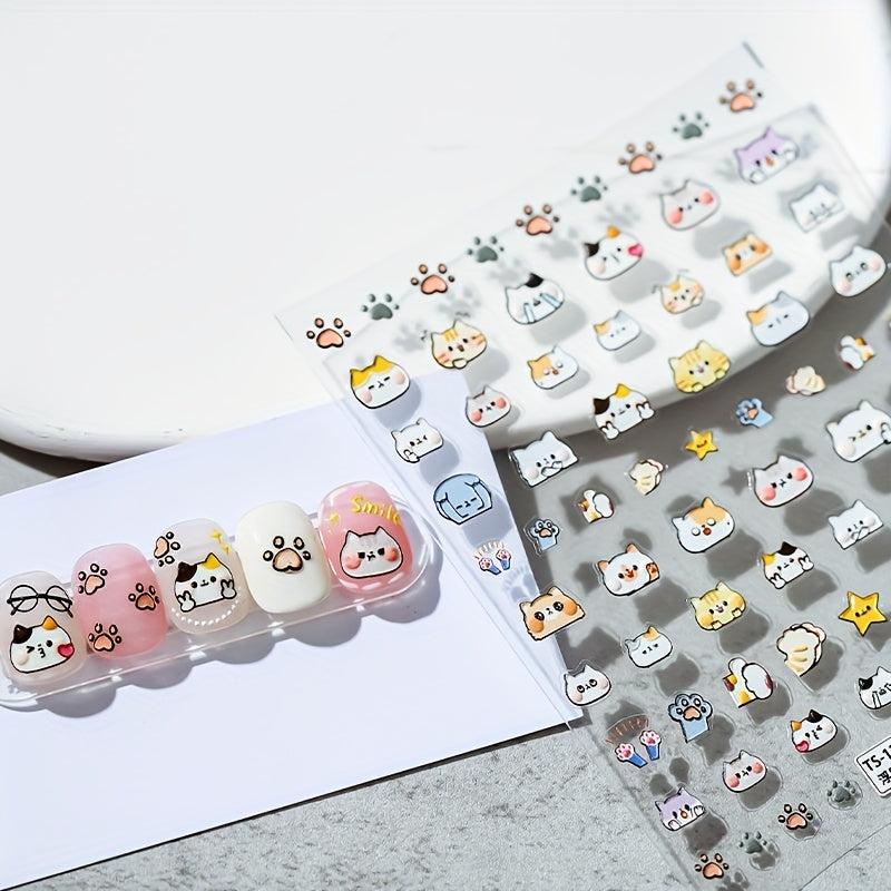 1 Pcs 5D Cats Nail Stickers Self Adhesive Nail Art Decorations