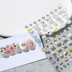 1 Pcs 5D Cats Nail Stickers Self Adhesive Nail Art Decorations