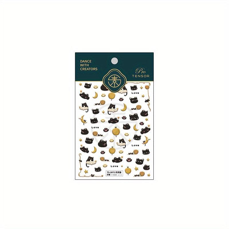 1 Pcs 5D Cats Nail Stickers Self Adhesive Nail Art Decorations