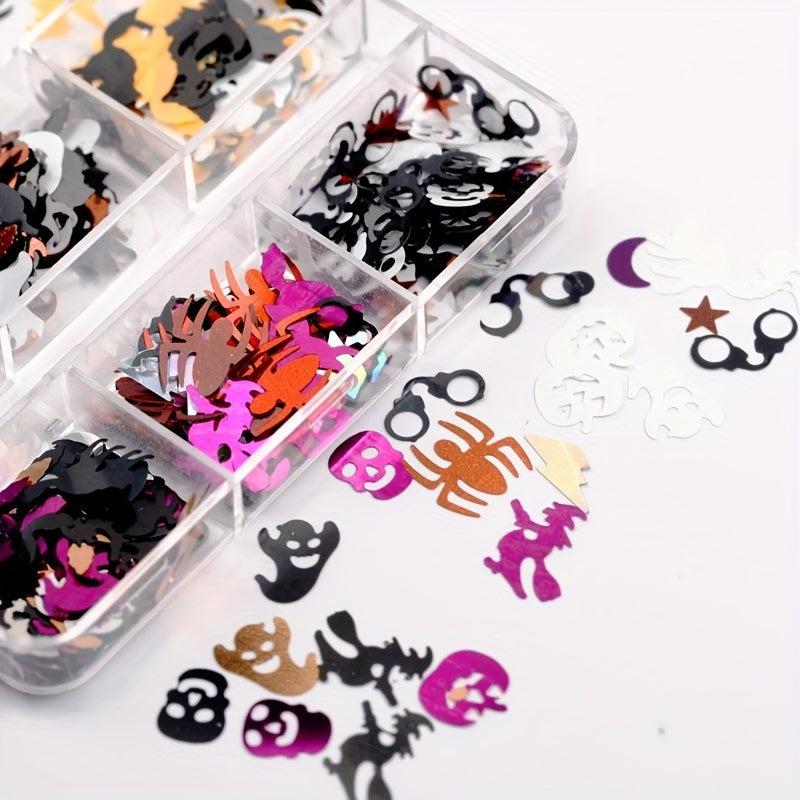 Halloween Nail Glitter Sequins Skull Spider Ghost Pumpkin Nail Glitter Flakes