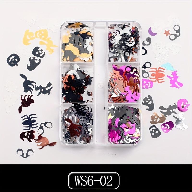 Halloween Nail Glitter Sequins Skull Spider Ghost Pumpkin Nail Glitter Flakes