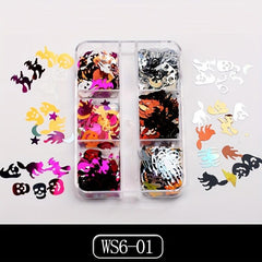 Halloween Nail Glitter Sequins Skull Spider Ghost Pumpkin Nail Glitter Flakes