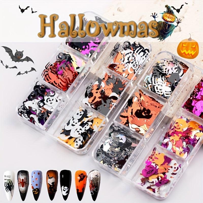 Halloween Nail Glitter Sequins Skull Spider Ghost Pumpkin Nail Glitter Flakes
