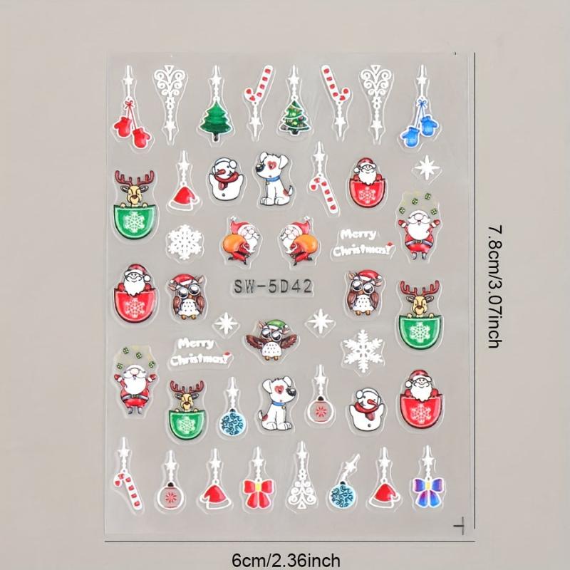 3 Sheets Christmas Nail Art Stickers Cartoon Santa Snowflake Snowman Nail Decals