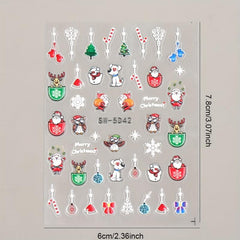 3 Sheets Christmas Nail Art Stickers Cartoon Santa Snowflake Snowman Nail Decals