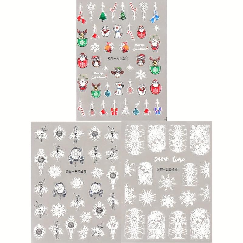 3 Sheets Christmas Nail Art Stickers Cartoon Santa Snowflake Snowman Nail Decals