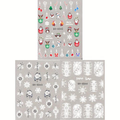 3 Sheets Christmas Nail Art Stickers Cartoon Santa Snowflake Snowman Nail Decals