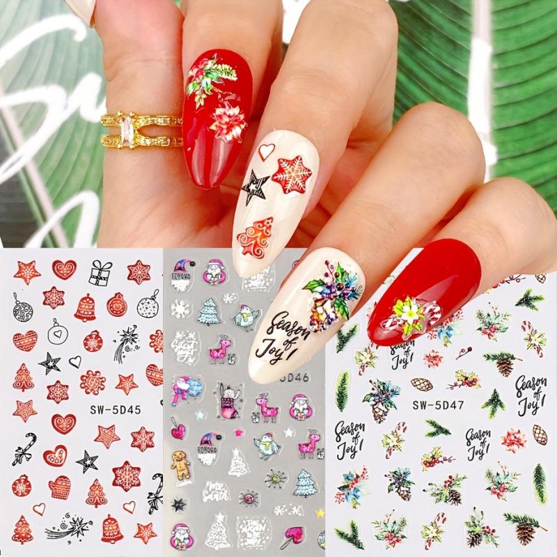 3 Sheets Christmas Nail Art Stickers Cartoon Santa Snowflake Snowman Nail Decals