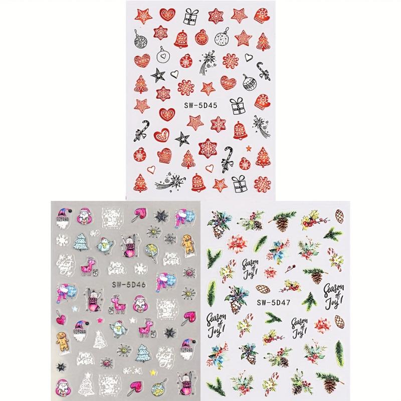 3 Sheets Christmas Nail Art Stickers Cartoon Santa Snowflake Snowman Nail Decals