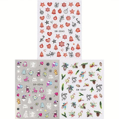 3 Sheets Christmas Nail Art Stickers Cartoon Santa Snowflake Snowman Nail Decals