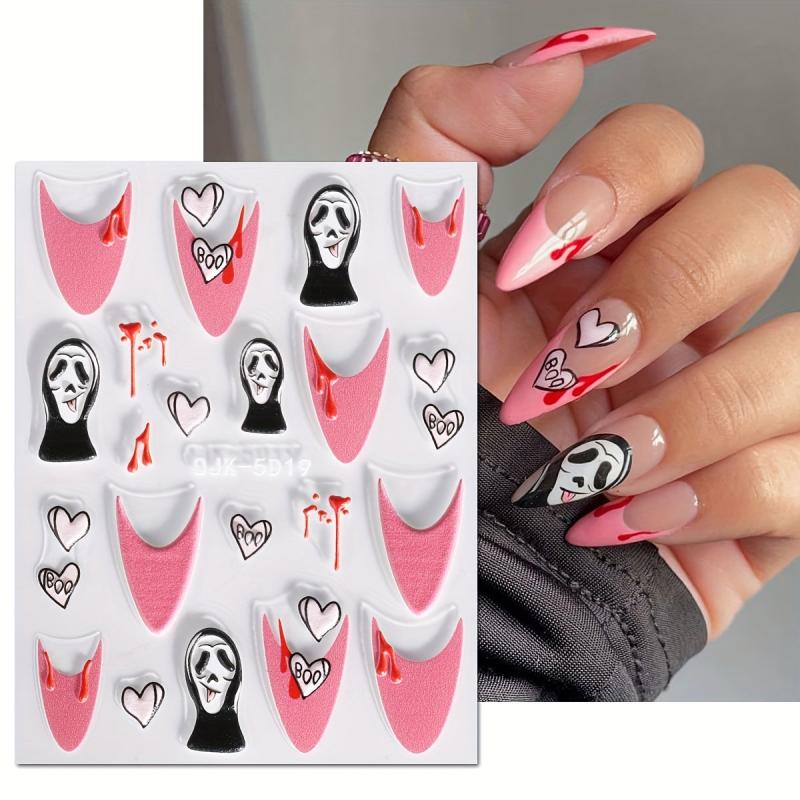 5D Ghost Heart Star Nail Stickers Pink Cartoon Nail Art Supplies