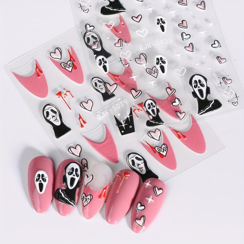 5D Ghost Heart Star Nail Stickers Pink Cartoon Nail Art Supplies