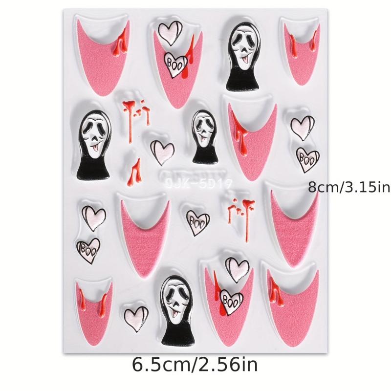 5D Ghost Heart Star Nail Stickers Pink Cartoon Nail Art Supplies