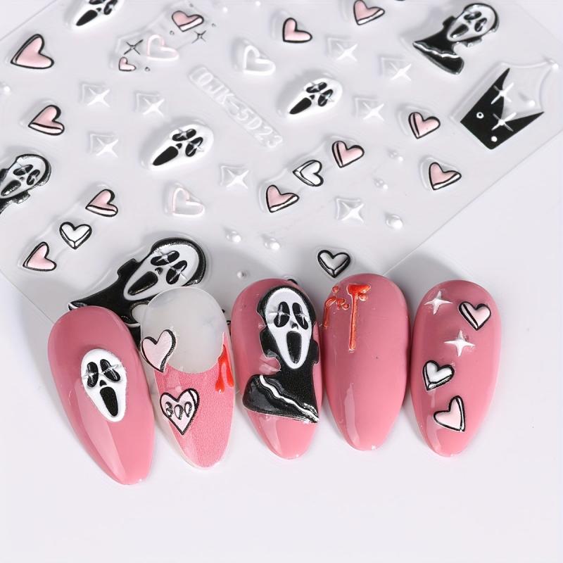 5D Ghost Heart Star Nail Stickers Pink Cartoon Nail Art Supplies