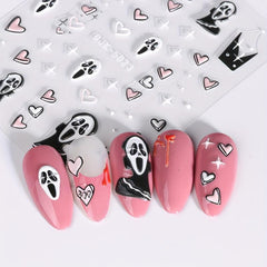 5D Ghost Heart Star Nail Stickers Pink Cartoon Nail Art Supplies