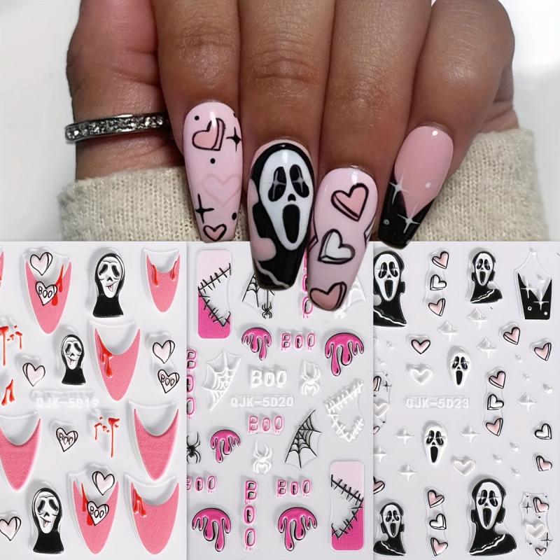 5D Ghost Heart Star Nail Stickers Pink Cartoon Nail Art Supplies