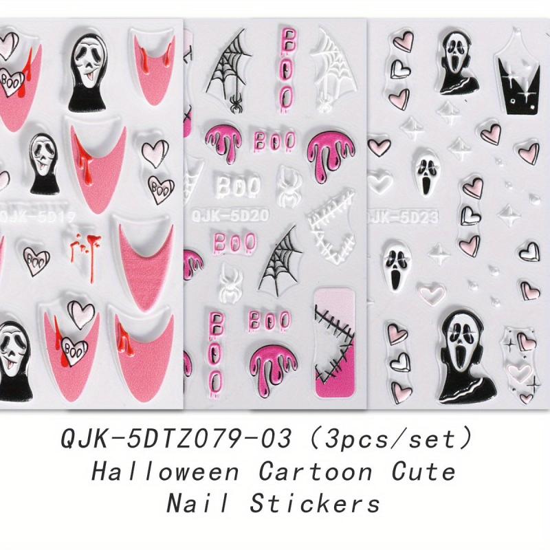 5D Ghost Heart Star Nail Stickers Pink Cartoon Nail Art Supplies