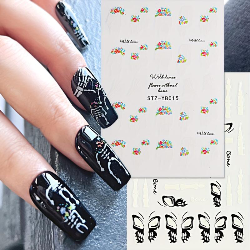 Halloween Nail Stickers Horror Eyeball Spider 5D Embossed Nail Art Decals