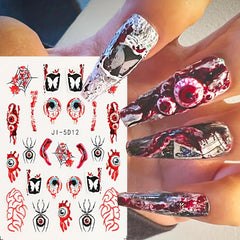 Halloween Nail Stickers Horror Eyeball Spider 5D Embossed Nail Art Decals