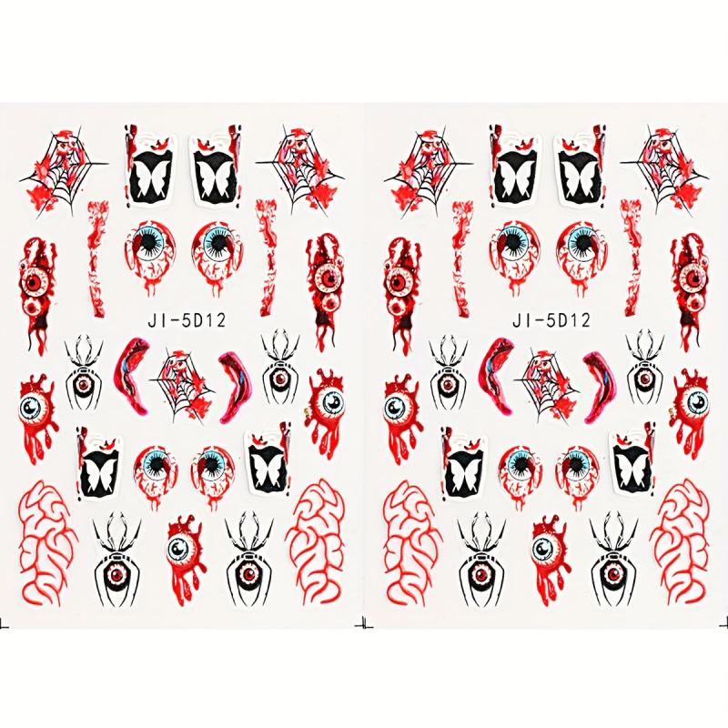 Halloween Nail Stickers Horror Eyeball Spider 5D Embossed Nail Art Decals