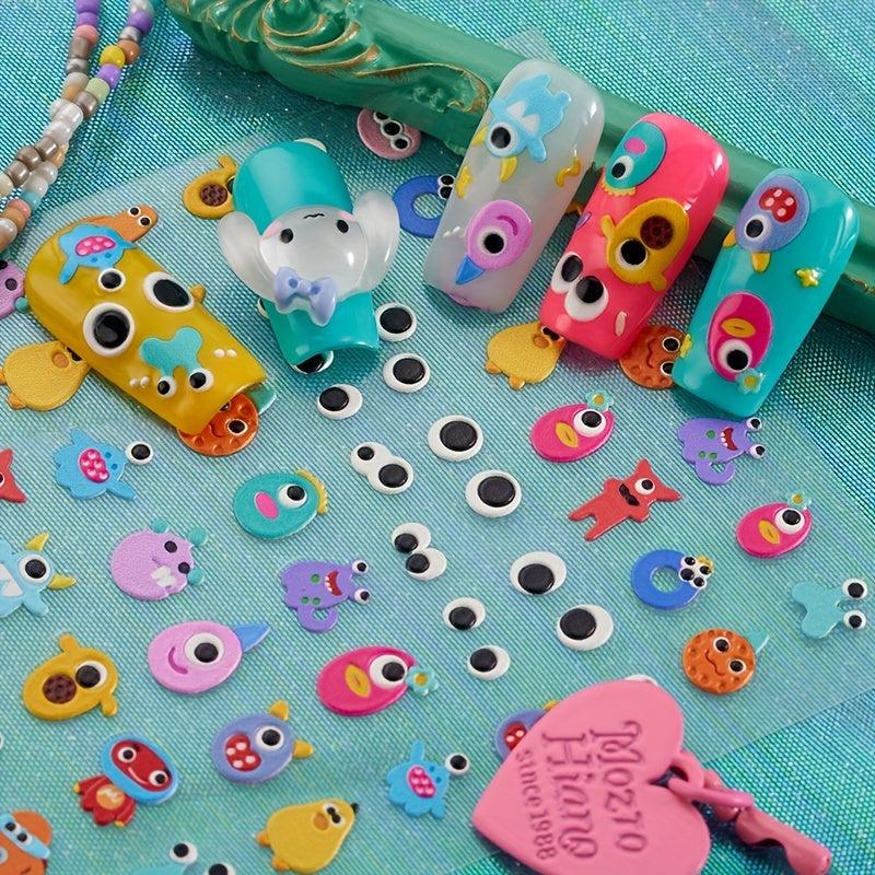 5pcs 5D Cartoon Nail Art Stickers Snowflake Heart Decals Nail Decorations
