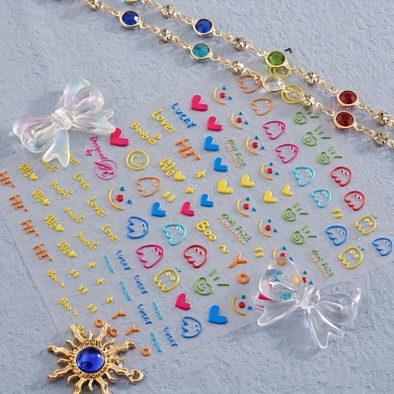 5pcs 5D Cartoon Nail Art Stickers Snowflake Heart Decals Nail Decorations