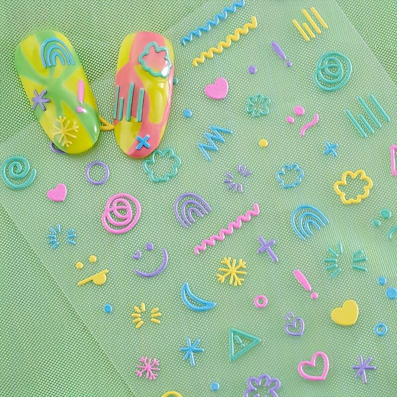 5pcs 5D Cartoon Nail Art Stickers Snowflake Heart Decals Nail Decorations