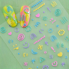 5pcs 5D Cartoon Nail Art Stickers Snowflake Heart Decals Nail Decorations