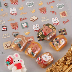 4pcs 5D Bear Bunny Nail Art Stickers, DIY Cartoon Nail Decals for Women and Girl
