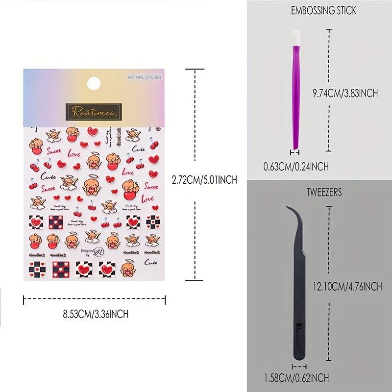 4pcs 5D Bear Bunny Nail Art Stickers, DIY Cartoon Nail Decals for Women and Girl