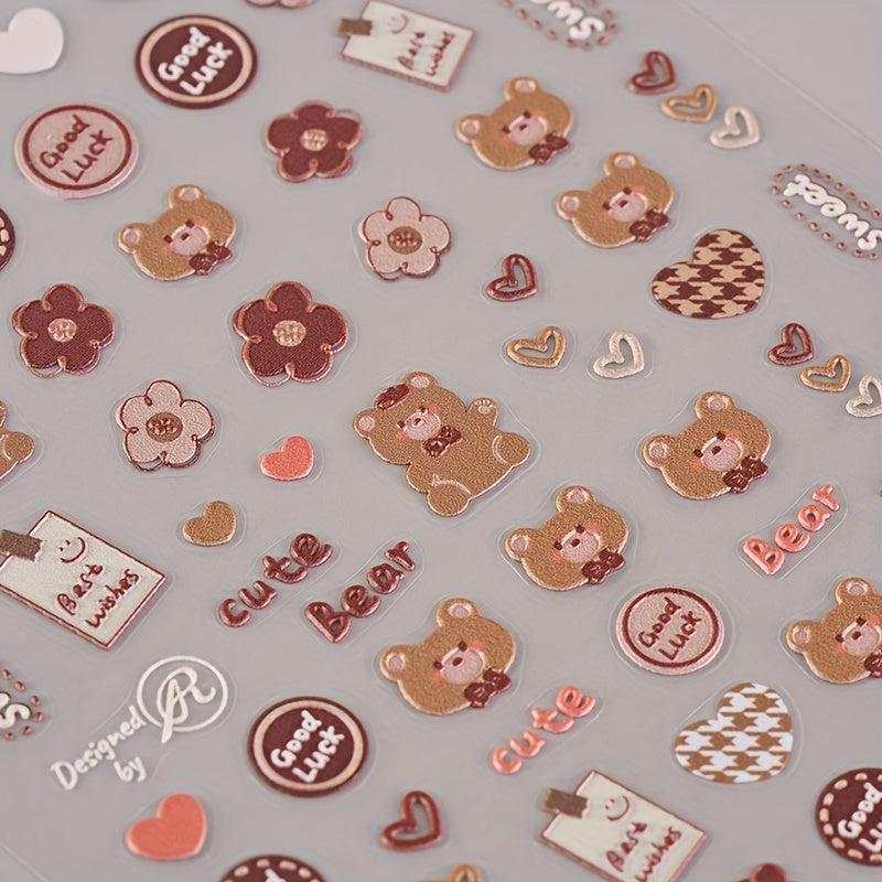 4pcs 5D Bear Bunny Nail Art Stickers, DIY Cartoon Nail Decals for Women and Girl